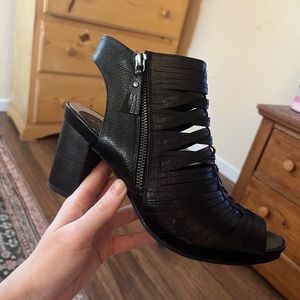 Earth brand Black peep toe booties/heels, size 8